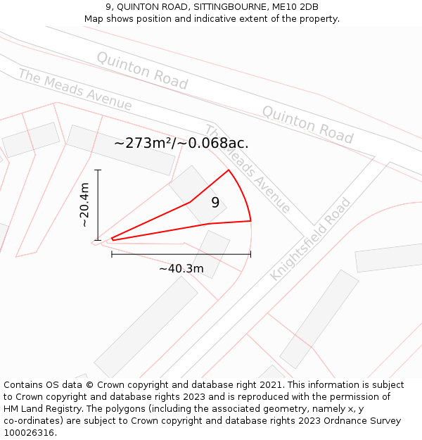 9, QUINTON ROAD, SITTINGBOURNE, ME10 2DB: Plot and title map