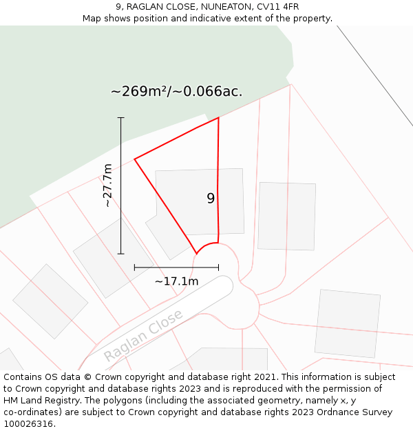9, RAGLAN CLOSE, NUNEATON, CV11 4FR: Plot and title map