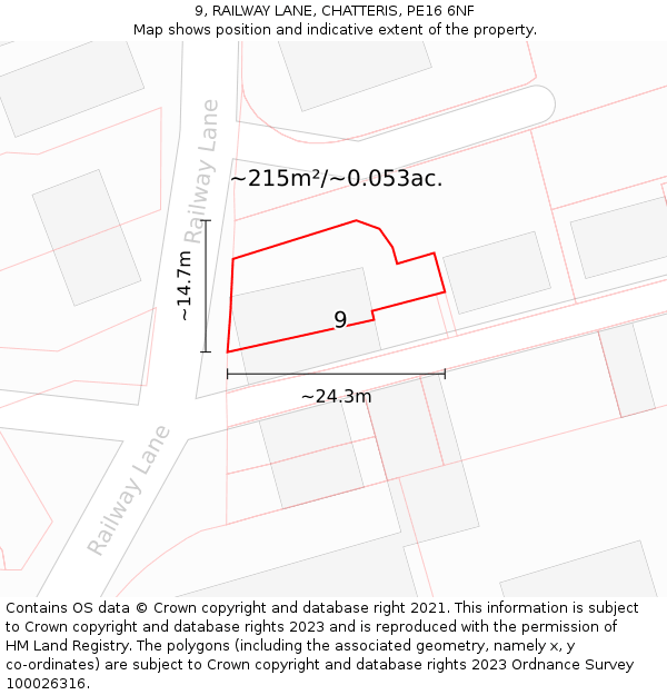 9, RAILWAY LANE, CHATTERIS, PE16 6NF: Plot and title map