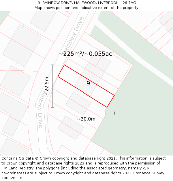 9, RAINBOW DRIVE, HALEWOOD, LIVERPOOL, L26 7AG: Plot and title map