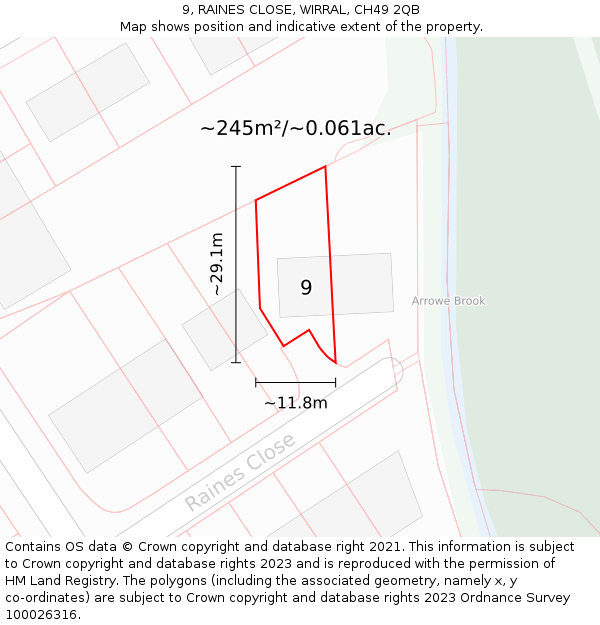 9, RAINES CLOSE, WIRRAL, CH49 2QB: Plot and title map