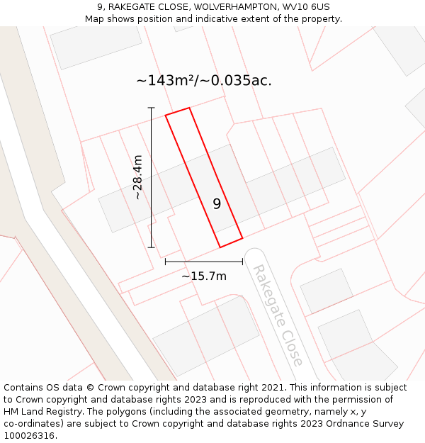 9, RAKEGATE CLOSE, WOLVERHAMPTON, WV10 6US: Plot and title map