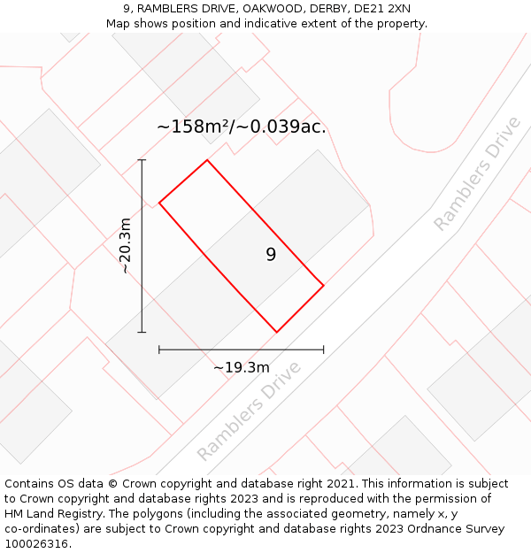 9, RAMBLERS DRIVE, OAKWOOD, DERBY, DE21 2XN: Plot and title map