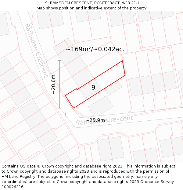 9, RAMSDEN CRESCENT, PONTEFRACT, WF8 2FU: Plot and title map