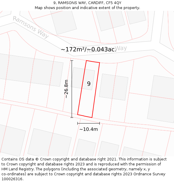 9, RAMSONS WAY, CARDIFF, CF5 4QY: Plot and title map