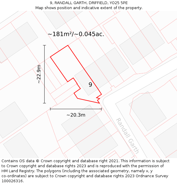 9, RANDALL GARTH, DRIFFIELD, YO25 5PE: Plot and title map