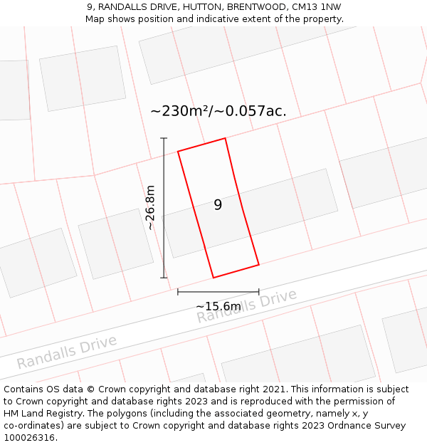 9, RANDALLS DRIVE, HUTTON, BRENTWOOD, CM13 1NW: Plot and title map