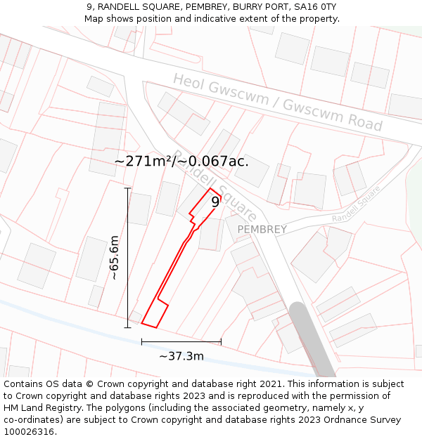 9, RANDELL SQUARE, PEMBREY, BURRY PORT, SA16 0TY: Plot and title map
