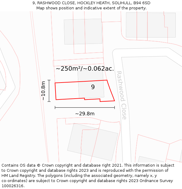 9, RASHWOOD CLOSE, HOCKLEY HEATH, SOLIHULL, B94 6SD: Plot and title map