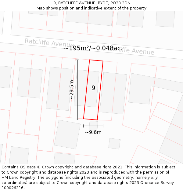 9, RATCLIFFE AVENUE, RYDE, PO33 3DN: Plot and title map