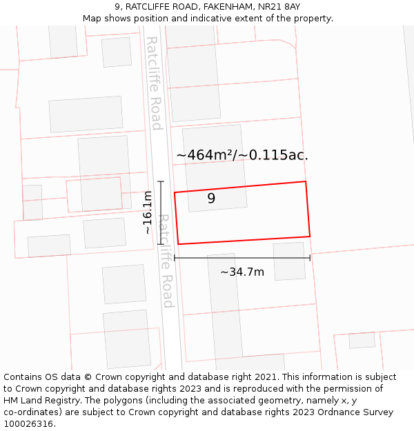 9, RATCLIFFE ROAD, FAKENHAM, NR21 8AY: Plot and title map