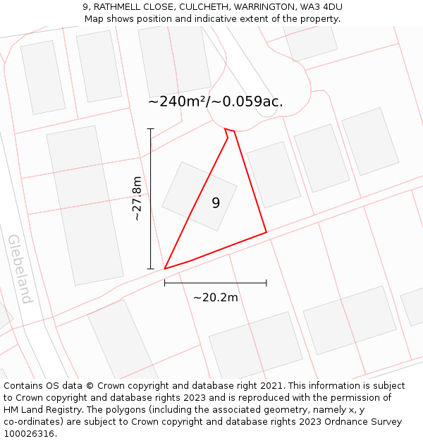 9, RATHMELL CLOSE, CULCHETH, WARRINGTON, WA3 4DU: Plot and title map