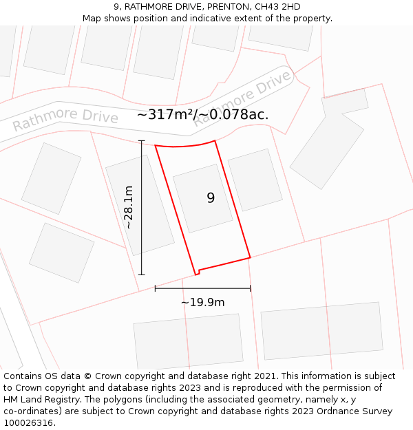 9, RATHMORE DRIVE, PRENTON, CH43 2HD: Plot and title map