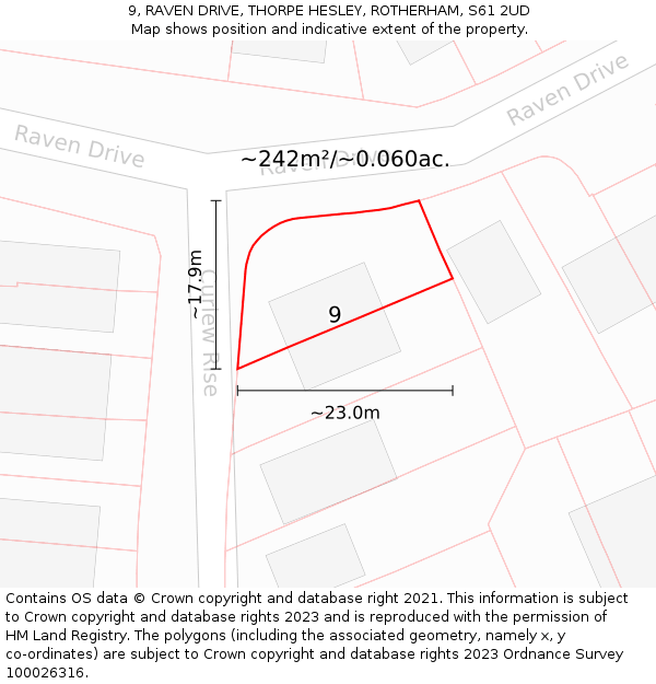 9, RAVEN DRIVE, THORPE HESLEY, ROTHERHAM, S61 2UD: Plot and title map
