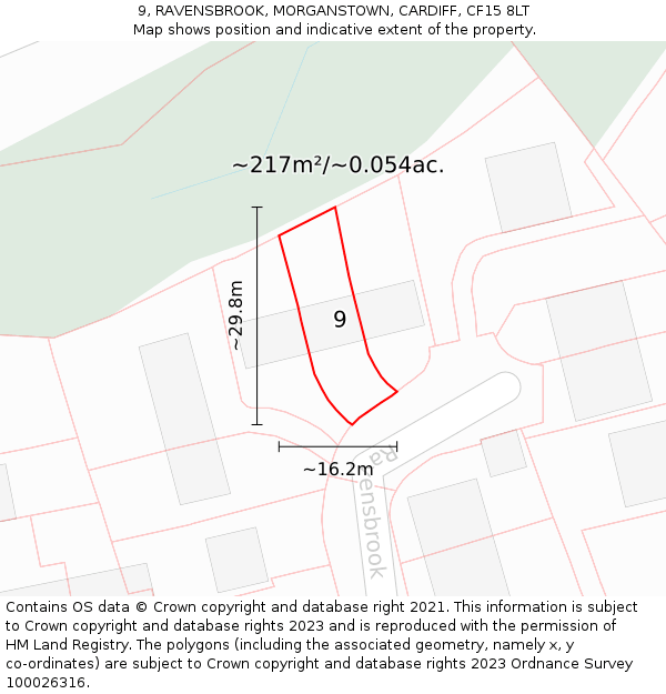 9, RAVENSBROOK, MORGANSTOWN, CARDIFF, CF15 8LT: Plot and title map