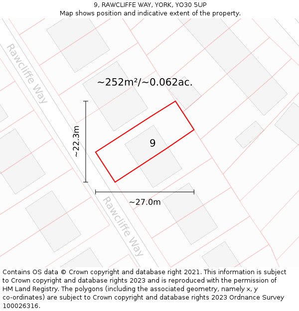 9, RAWCLIFFE WAY, YORK, YO30 5UP: Plot and title map
