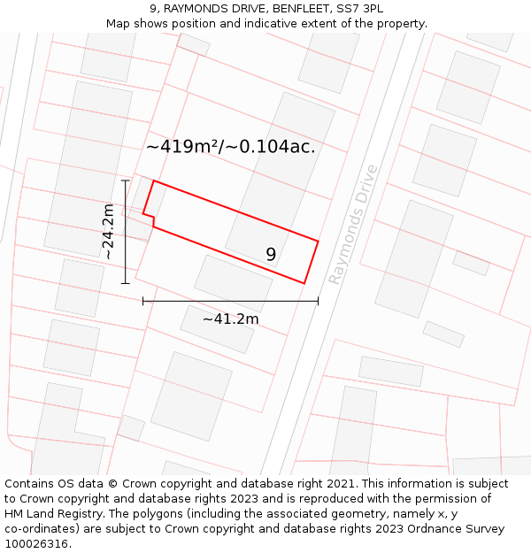9, RAYMONDS DRIVE, BENFLEET, SS7 3PL: Plot and title map