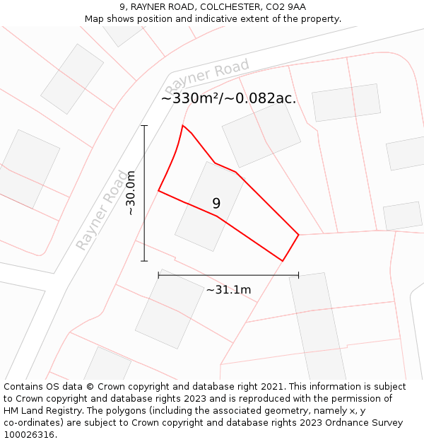 9, RAYNER ROAD, COLCHESTER, CO2 9AA: Plot and title map