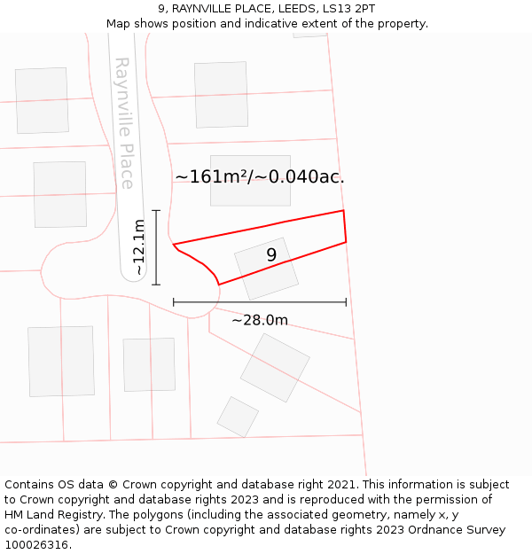 9, RAYNVILLE PLACE, LEEDS, LS13 2PT: Plot and title map