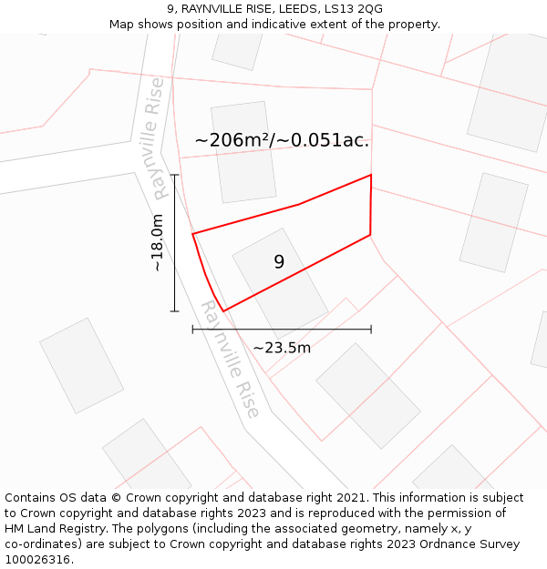 9, RAYNVILLE RISE, LEEDS, LS13 2QG: Plot and title map