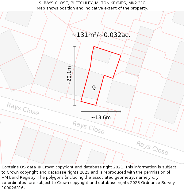 9, RAYS CLOSE, BLETCHLEY, MILTON KEYNES, MK2 3FG: Plot and title map