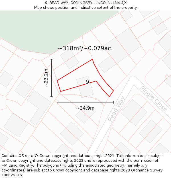 9, READ WAY, CONINGSBY, LINCOLN, LN4 4JX: Plot and title map