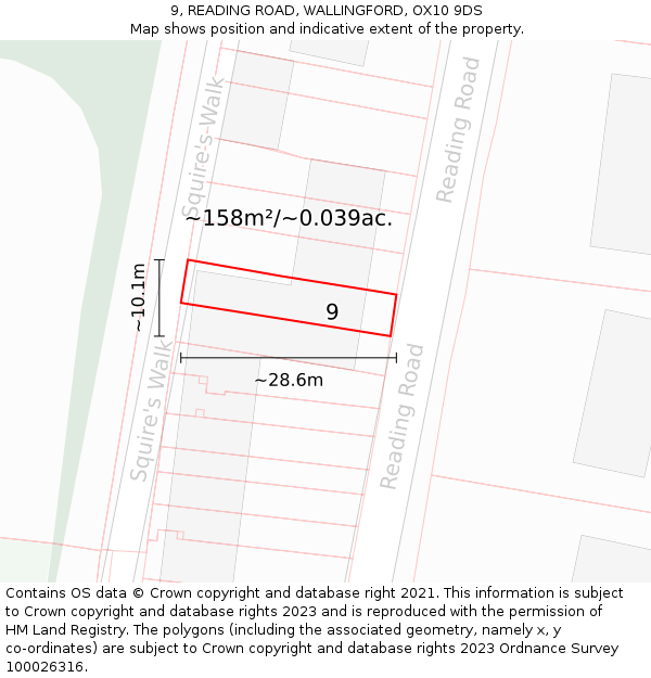 9, READING ROAD, WALLINGFORD, OX10 9DS: Plot and title map