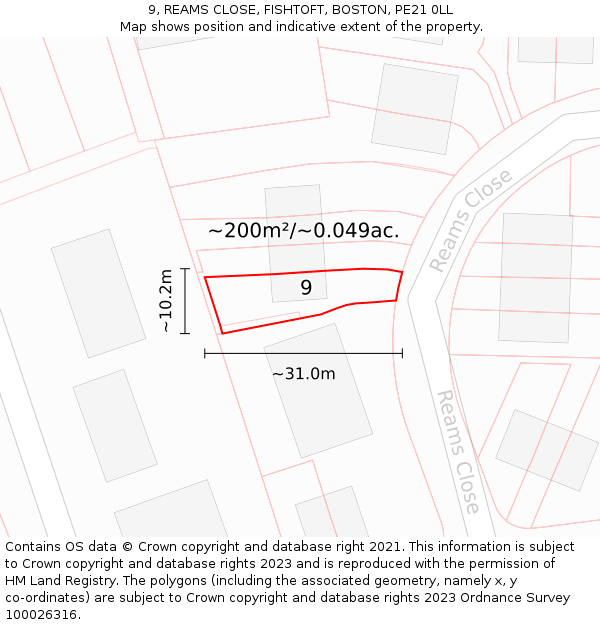 9, REAMS CLOSE, FISHTOFT, BOSTON, PE21 0LL: Plot and title map