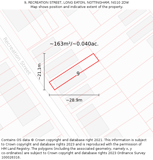 9, RECREATION STREET, LONG EATON, NOTTINGHAM, NG10 2DW: Plot and title map
