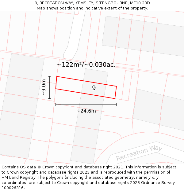 9, RECREATION WAY, KEMSLEY, SITTINGBOURNE, ME10 2RD: Plot and title map