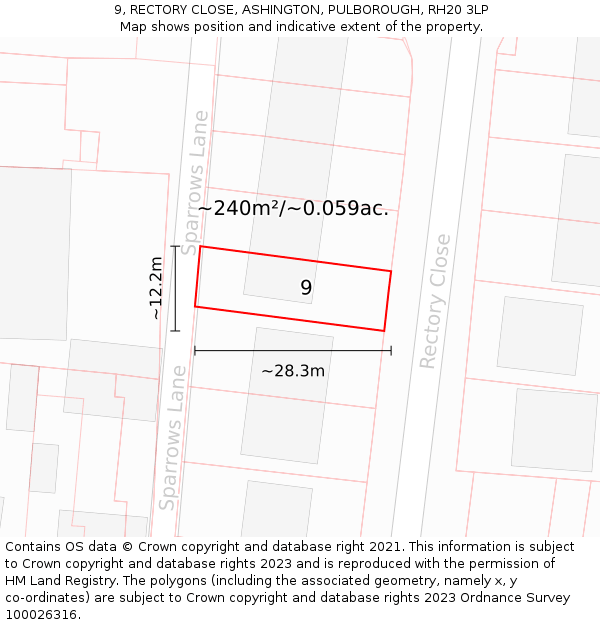 9, RECTORY CLOSE, ASHINGTON, PULBOROUGH, RH20 3LP: Plot and title map