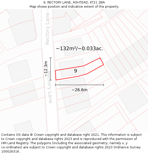 9, RECTORY LANE, ASHTEAD, KT21 2BA: Plot and title map