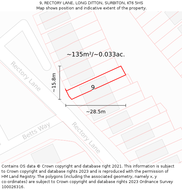 9, RECTORY LANE, LONG DITTON, SURBITON, KT6 5HS: Plot and title map