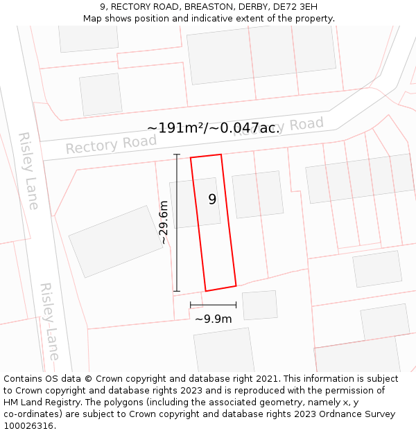 9, RECTORY ROAD, BREASTON, DERBY, DE72 3EH: Plot and title map