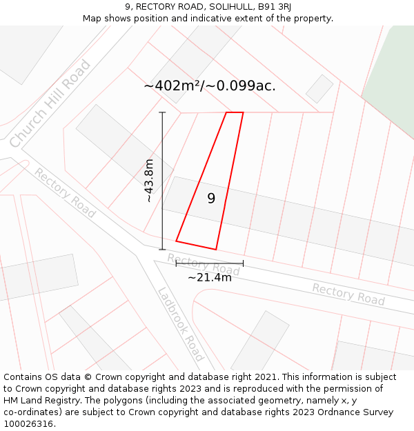 9, RECTORY ROAD, SOLIHULL, B91 3RJ: Plot and title map
