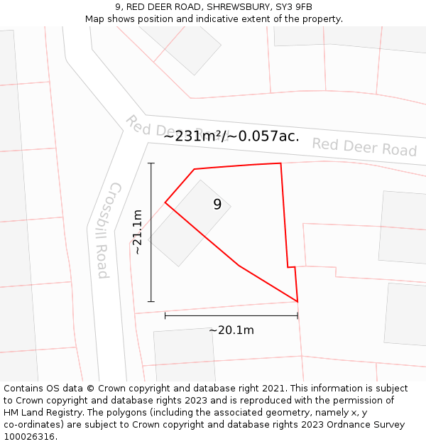 9, RED DEER ROAD, SHREWSBURY, SY3 9FB: Plot and title map
