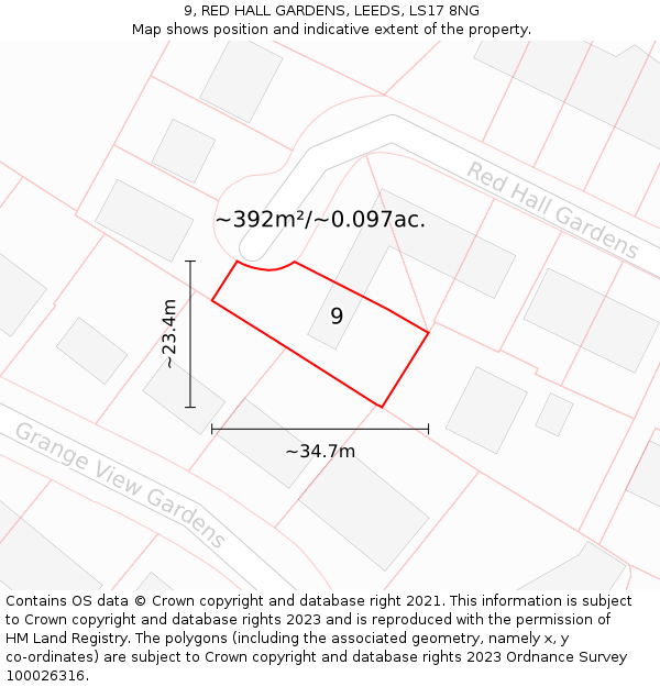 9, RED HALL GARDENS, LEEDS, LS17 8NG: Plot and title map