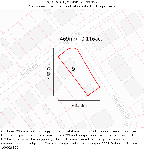 9, REDGATE, ORMSKIRK, L39 3NN: Plot and title map