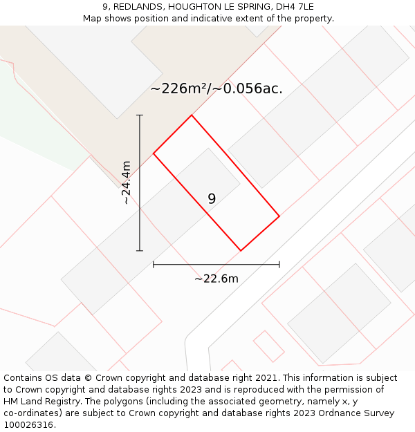 9, REDLANDS, HOUGHTON LE SPRING, DH4 7LE: Plot and title map
