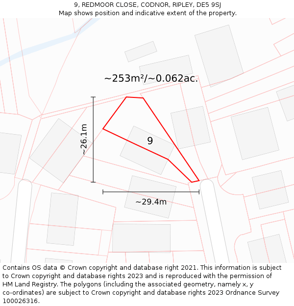 9, REDMOOR CLOSE, CODNOR, RIPLEY, DE5 9SJ: Plot and title map
