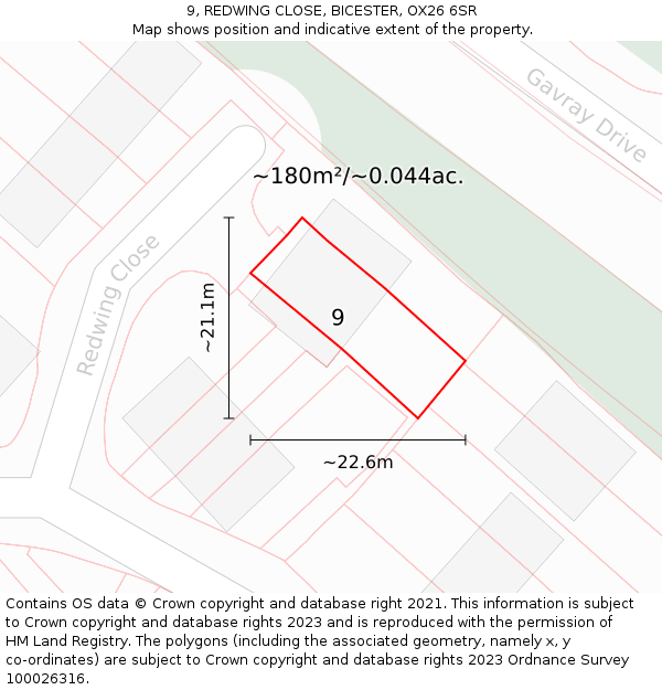 9, REDWING CLOSE, BICESTER, OX26 6SR: Plot and title map