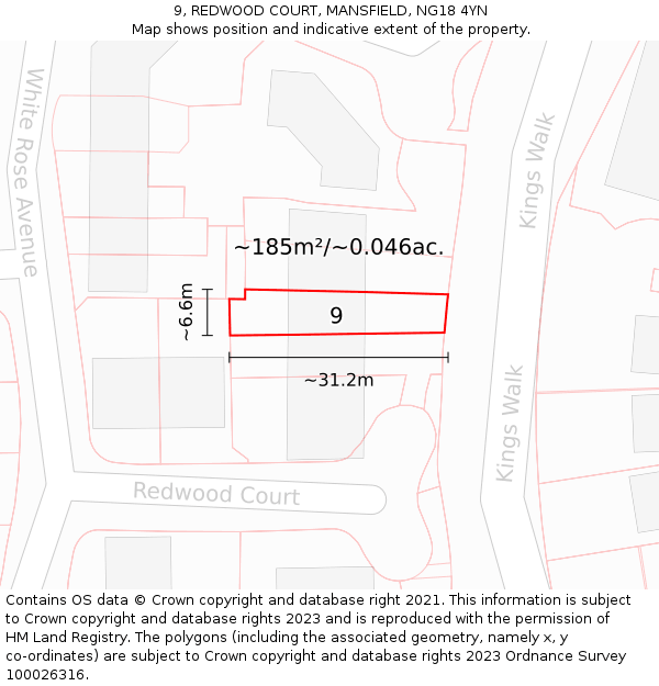 9, REDWOOD COURT, MANSFIELD, NG18 4YN: Plot and title map