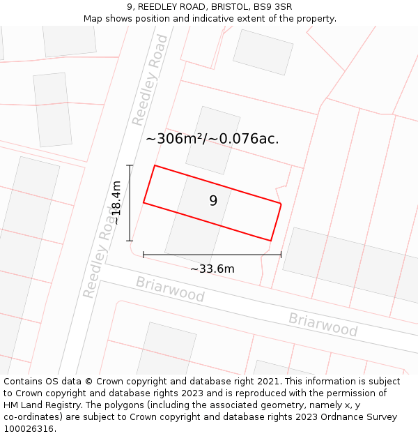 9, REEDLEY ROAD, BRISTOL, BS9 3SR: Plot and title map