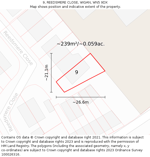9, REEDSMERE CLOSE, WIGAN, WN5 9DX: Plot and title map