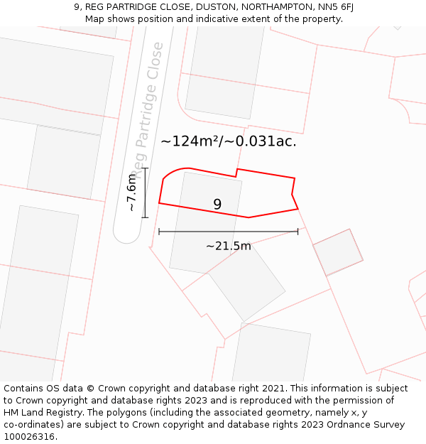 9, REG PARTRIDGE CLOSE, DUSTON, NORTHAMPTON, NN5 6FJ: Plot and title map