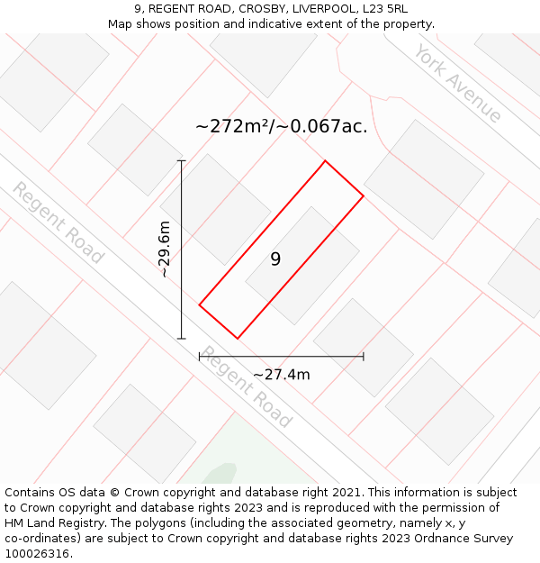 9, REGENT ROAD, CROSBY, LIVERPOOL, L23 5RL: Plot and title map