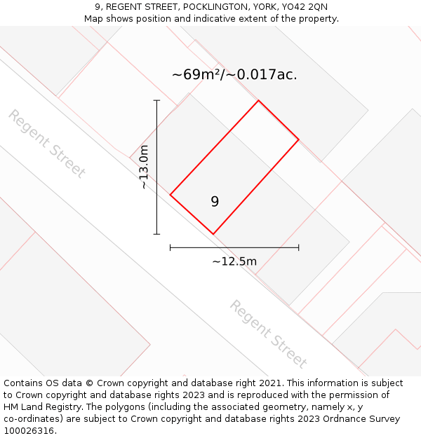 9, REGENT STREET, POCKLINGTON, YORK, YO42 2QN: Plot and title map