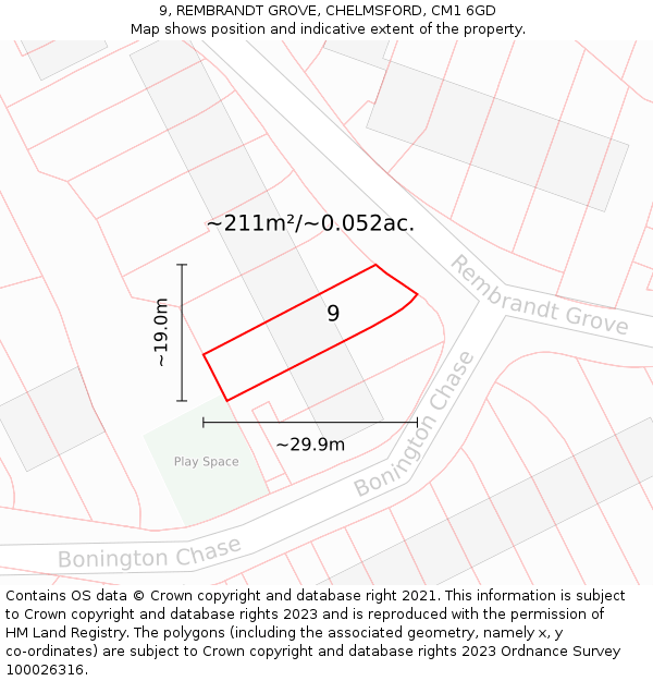 9, REMBRANDT GROVE, CHELMSFORD, CM1 6GD: Plot and title map
