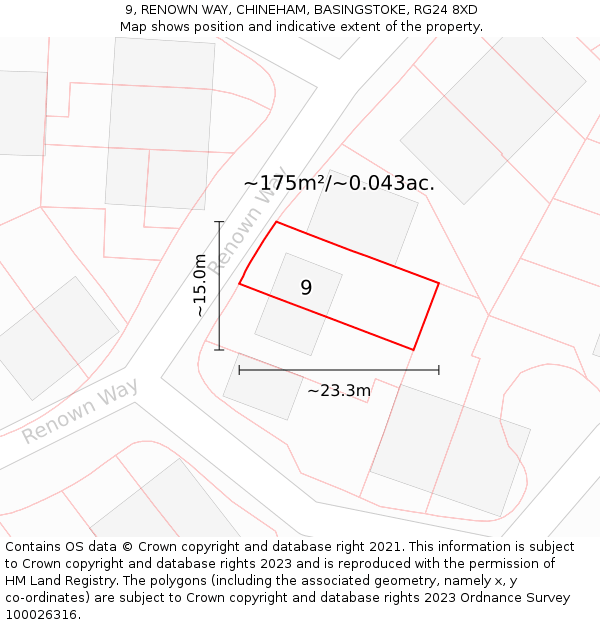 9, RENOWN WAY, CHINEHAM, BASINGSTOKE, RG24 8XD: Plot and title map