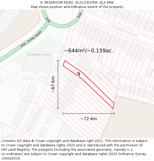 9, RESERVOIR ROAD, GLOUCESTER, GL4 6RW: Plot and title map